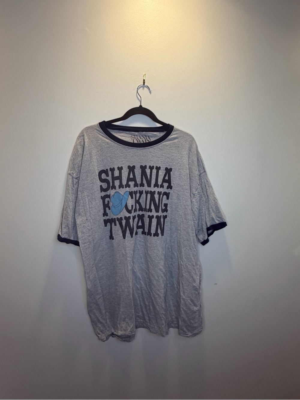 Shania Graphic Ringer Tee - Light Gray with Navy Trim